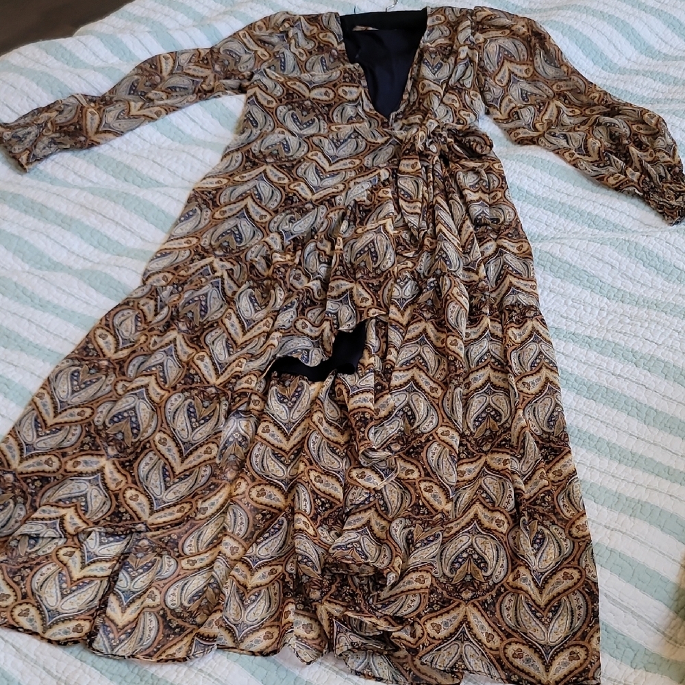LC Lauren Conrad Paisley Long Sleeve Dress - Brown and Cream - Picture 3 of 8